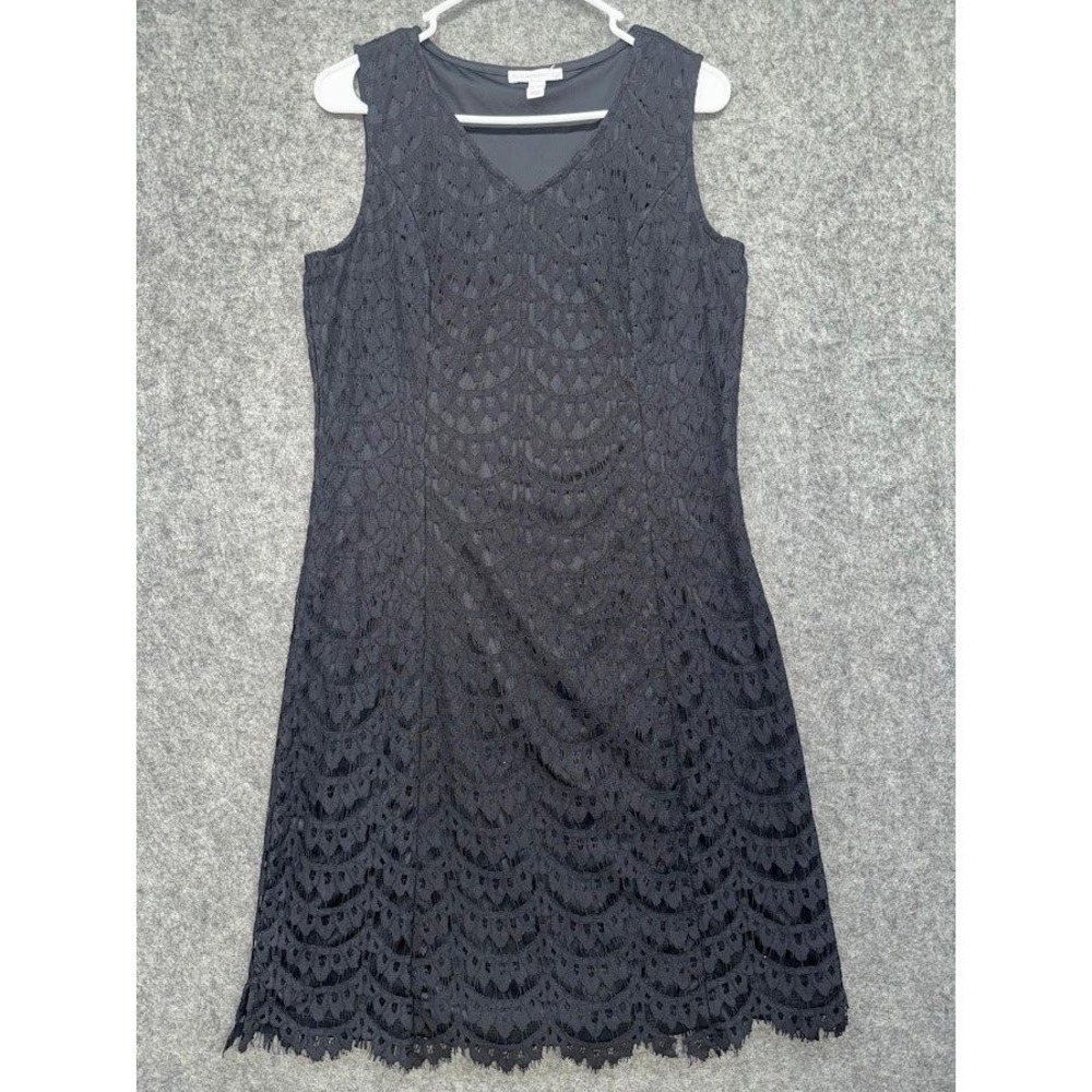 Isaac Mizrahi Live! Womens Black Scalloped Lace V-Neck Sleeveless Dress Size S